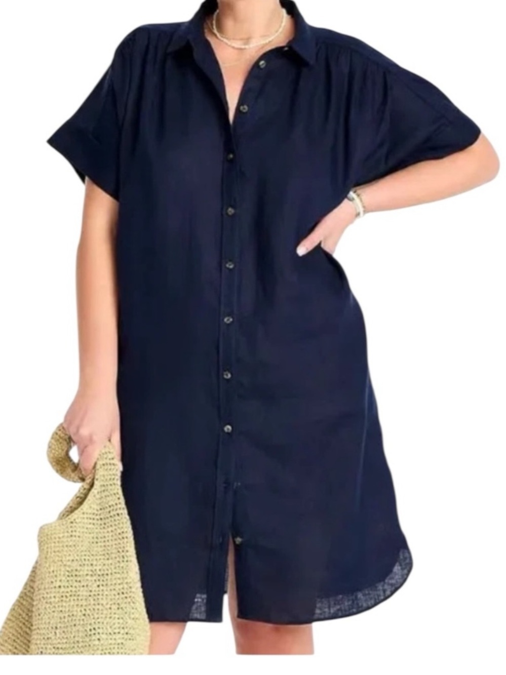 J. Crew Baird McNutt 100% Irish Linen Navy Button Up Short Sleeve Shirt Dress L